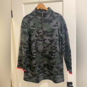 Anthropologie FIELD FLOWER Camo Wool Sweater Coat Zippered Camouflage ~ Medium